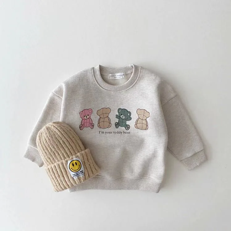 Kids Sweatshirt Baby Casual Sweatshirt Bear Print Infant Boy Cartoon Tops Autumn Long Sleeve Cotton Girl