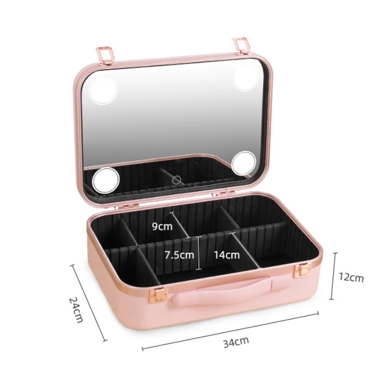 Large Capacity Cosmetic Bag with LED Mirror Skin Care Travel Storage Box Fashion Portable Portable Makeup Bags for Women