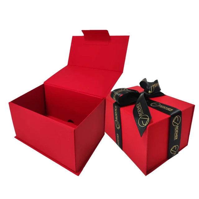 Scatole di cartone rosso di lusso personalizzate progetta il tuo logo  confezione di gioielli riciclaggio scatola regalo pieghevole con nastro  logo in oro nero - AliExpress