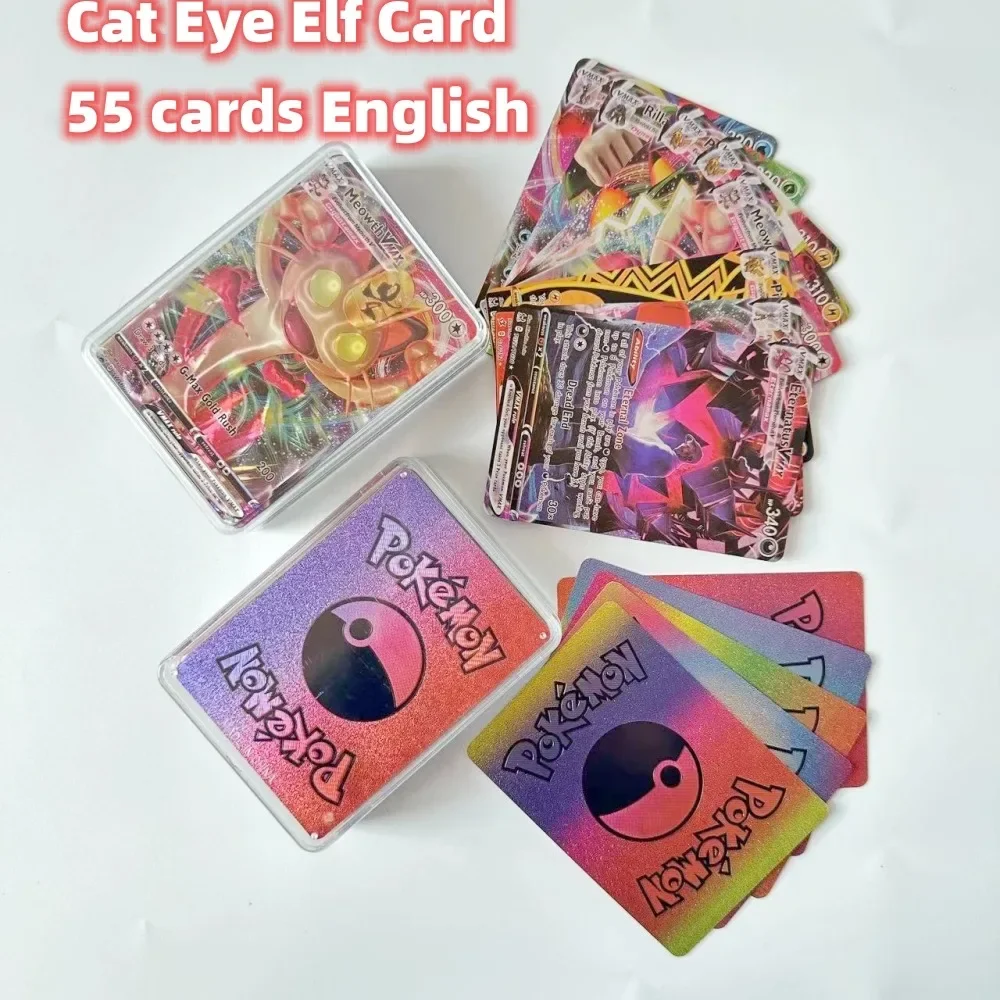 

New Pokemon 3D Shining Cat Eye Elf Card English Vmax Gx Pikachu Trading Game Collection Battle Anniversary Christmas Presen