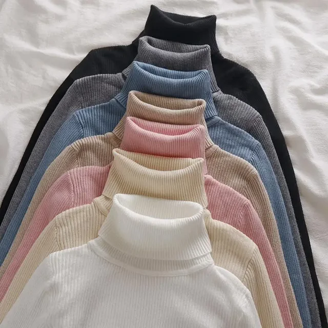 Korean High Collar Knitted Long Sleeve Base Shirt Pure Color Slimming Versatile Underwear Elegant Inner Long Top Women's Fashion 1