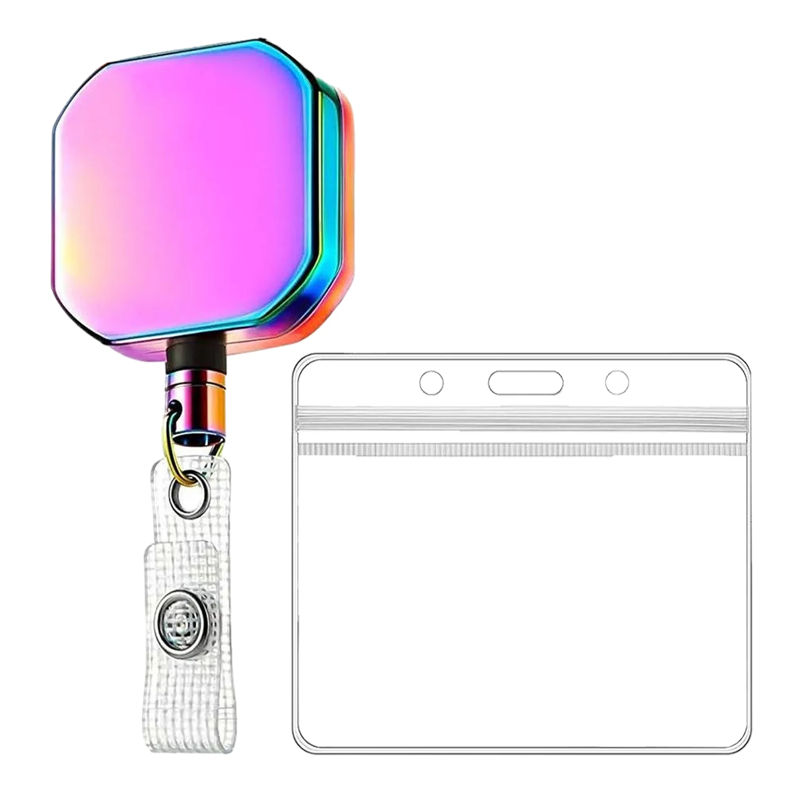 

Heavy Duty Badge Holder Zinc Alloy Office School Retractable Reel Rainbow Colorful ID Anti Lost Card Clear Doctor Keys