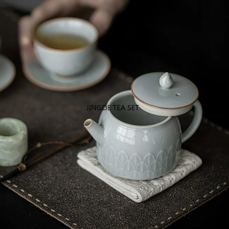 150ml premium handmade embossed lotus petal ceramic teapot home creative relief with filter Kung Fu tea set