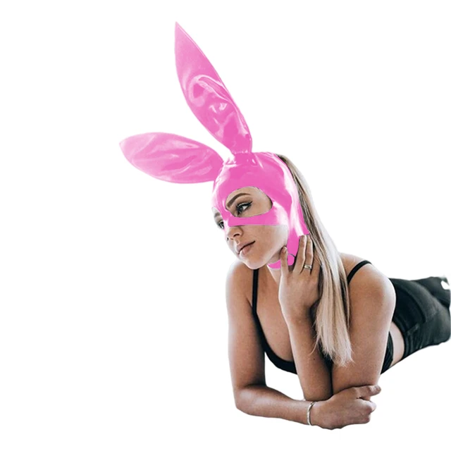 Sexy Cosplay PVC Rabbit Mask With Long Ears Bunny Face Shield Sex  