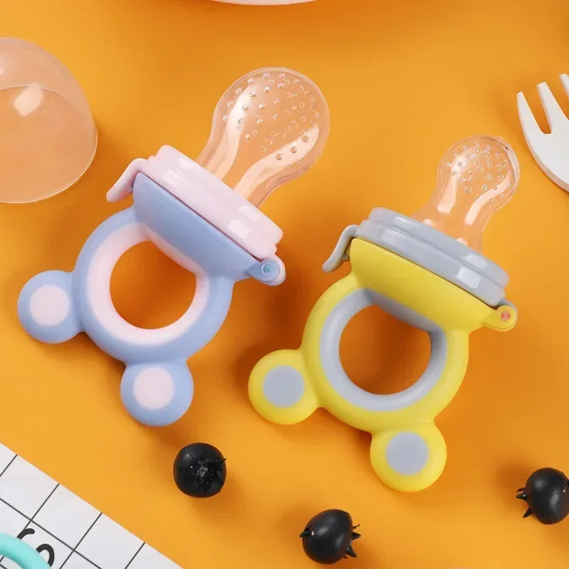 Silicone Fruit Feeder Bottle Accessories Baby Feeder Silicone Fresh Food Nibbler Kids Boy Girl Bear Ear Fruit Feeding Cute Infant Baby Supplies Nipple Soother Bottles
