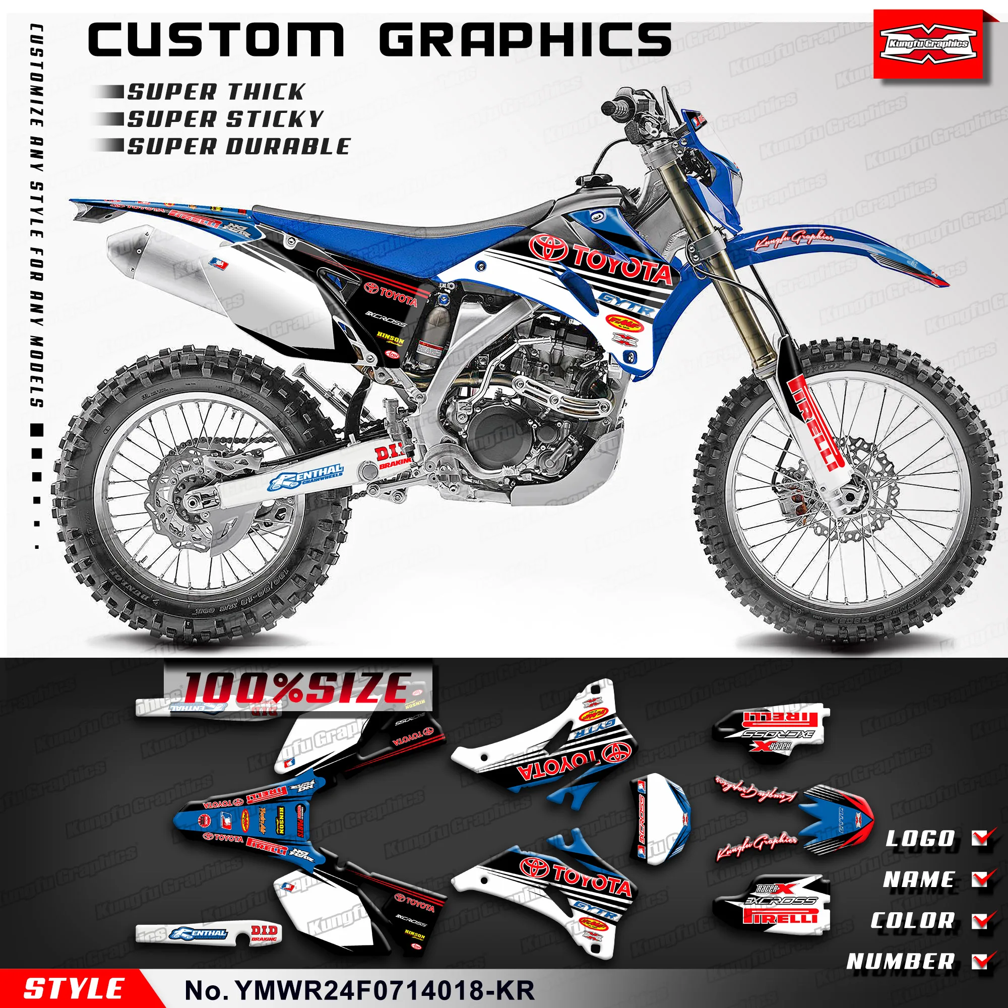 KUNGFU GRAPHICS MX Stickers Decal Kit for Yamaha WR 250F 450F WR250F WR450F 2007 2008 2009 2010 2011 2012 2013 2014, Blue White dsmtech motocross graphics decals stickers deco for yamaha yz85 yz 85 2002 2014 2013 2012 2011 2010 2009 2008 2007 2006motocross