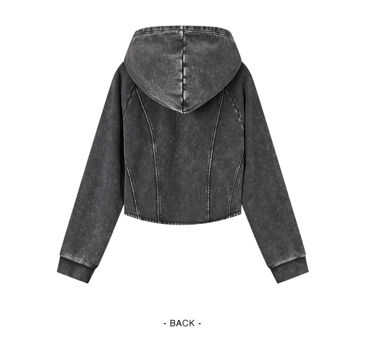 Outerwear Women Short Style Raglan-sleeved Vintage Simple Spring Slimming Skinny Hooded Jacket Sporty Style
