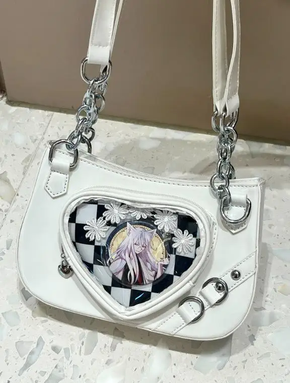 New Japanese Heart Black Shoulder Bags Wallets Women Subculture Leather Y2k Bag Ladies Harajuku Anime Underarm Square Bag 2015