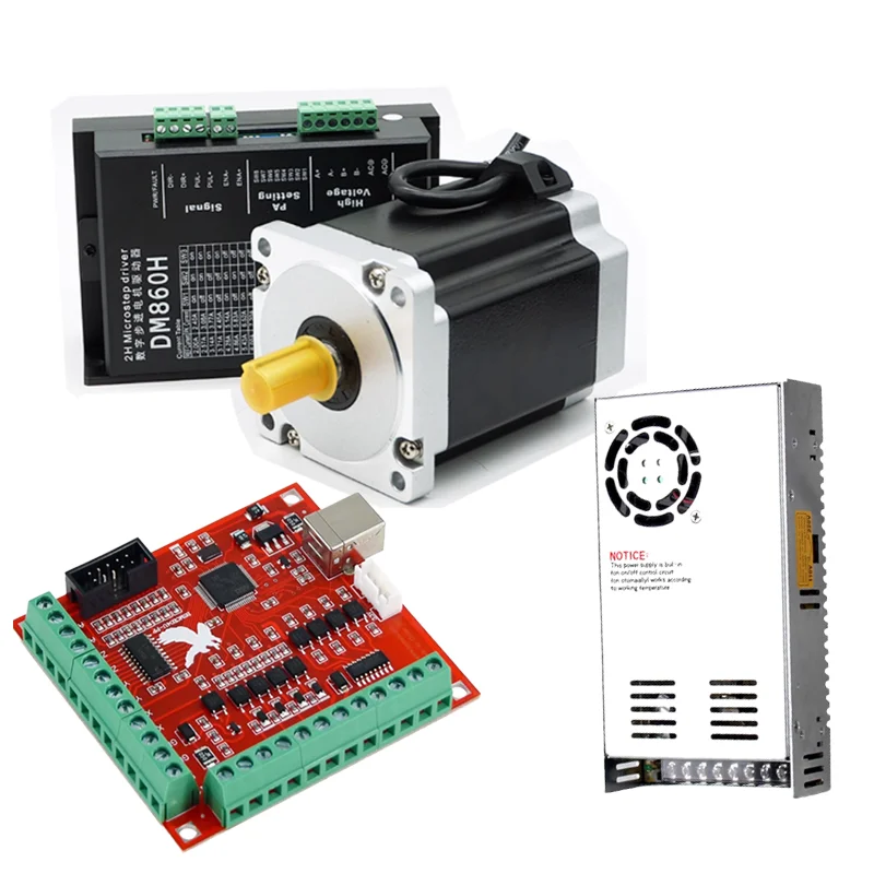 Nema 34 스테퍼 모터 토크 8.5Nm(L=118mm)/10Nm/12NM/12.5Nm+드라이버 DM860H/MA860H+60V 전원 공급 장치+4/5축 제어 보드