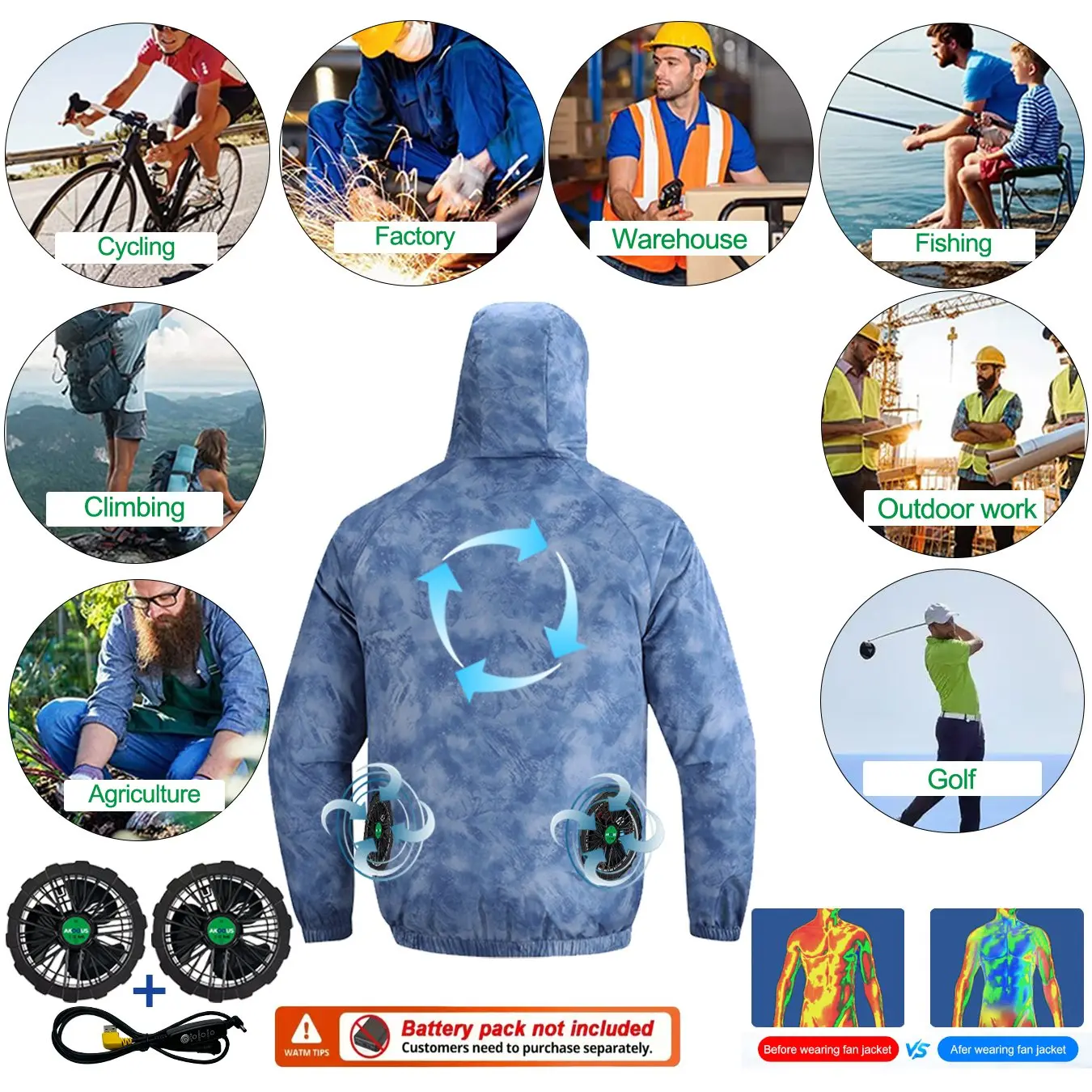 12V/5V USB 냉각 팬 조끼 업그레이드 여름 아이스 에어컨 의류 남녀 자외선 차단 통기성 야외 낚시 캠핑복