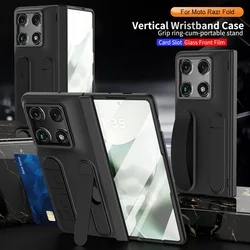 Multifunctional Kickstand Wrist Strap Folding Case with Credit Card Slot - Protective Cover for Motorola Razr Fold (Black)