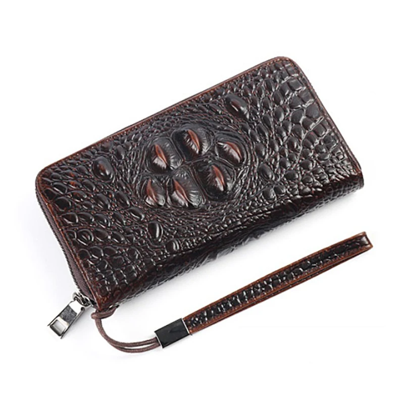 

Men Long Wallet Clutch Handy Bag Genuine Leather Fashion Crocodile Pattern Credit Card Holder Real Cowhide Male Money Bag Purse