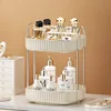 1pc 360° Rotating Makeup Organizer Light Luxury Transparent Storage Rack Large Capacity Cosmetics Storage Box Multi-function 3