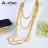 Luxury Dubai Gold Plated Long Necklace 21k Gold Color 80/160cm Arabic Design Choker Turkish Religion Women Wedding Party Jewelry