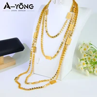 Luxury Dubai Gold Plated Long Necklace 21k Gold Color 80/160cm Arabic Design Choker Turkish Religion Women Wedding Party Jewelry