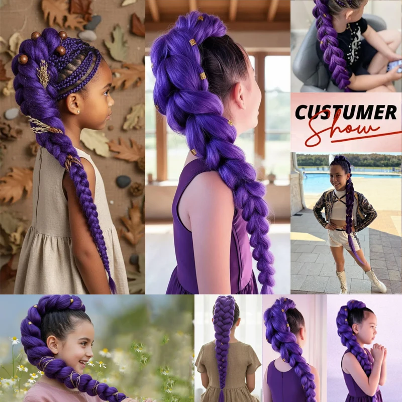 LUPU Purple Braiding Hair 26 Inch Pre Stretched Hair Long Straight Crochet Braids Yaki Texture Synthetic Fiber  (Dark Purple)