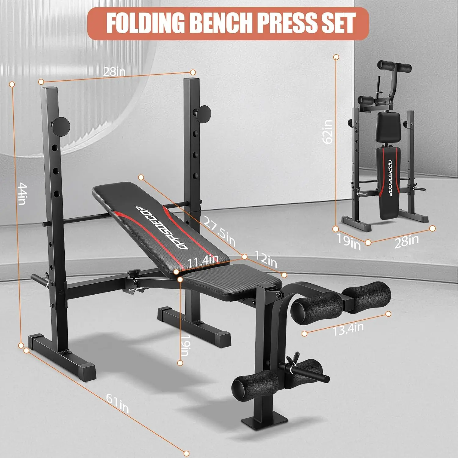 Weight Bench Set, Adjustable Bench Press Set with Squat Rack & Leg Extension, Folding Workout Set for Full Body