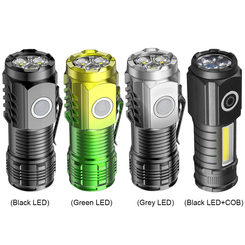3 LED 컴팩트 캠핑 토치, C타입, 마이크로 USB 충전, 휴대용 손전등, 야외 낚시 비상 작업등