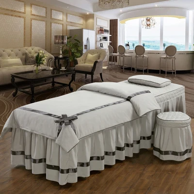 4pcs Butterfly Beauty Salon Bedding Sets Massage Spa Full Cover Bedskirt, Pillowcase, Stool Cover, Dulvet Cover Sets 10 Colors