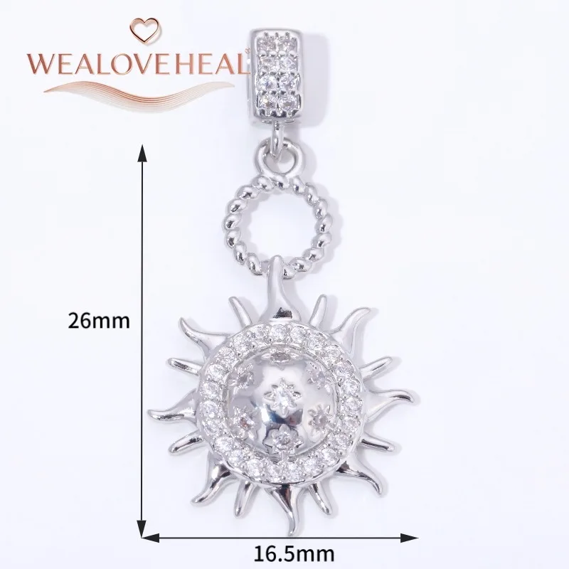 18K vergoldete runde Sonnen-Charms-Anhänger mit eingelegtem Zirkon, Herz/Kreuz/Engel-Anhänger für DIY-Halskette, Schmuckherstellung, Zubehör – Detail 36