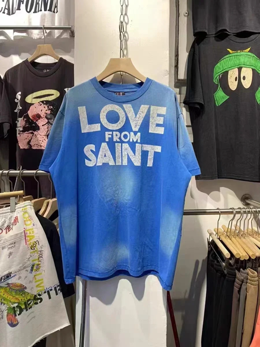 

Мужская и женская футболка оверсайз 2023ss, Повседневная Ретро футболка в японском стиле с принтом св. Михаила и надписью «Saint Print», 1:1