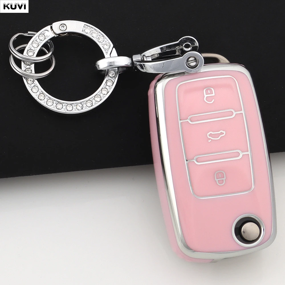 Pink TPU Car Flip Key Case Cover