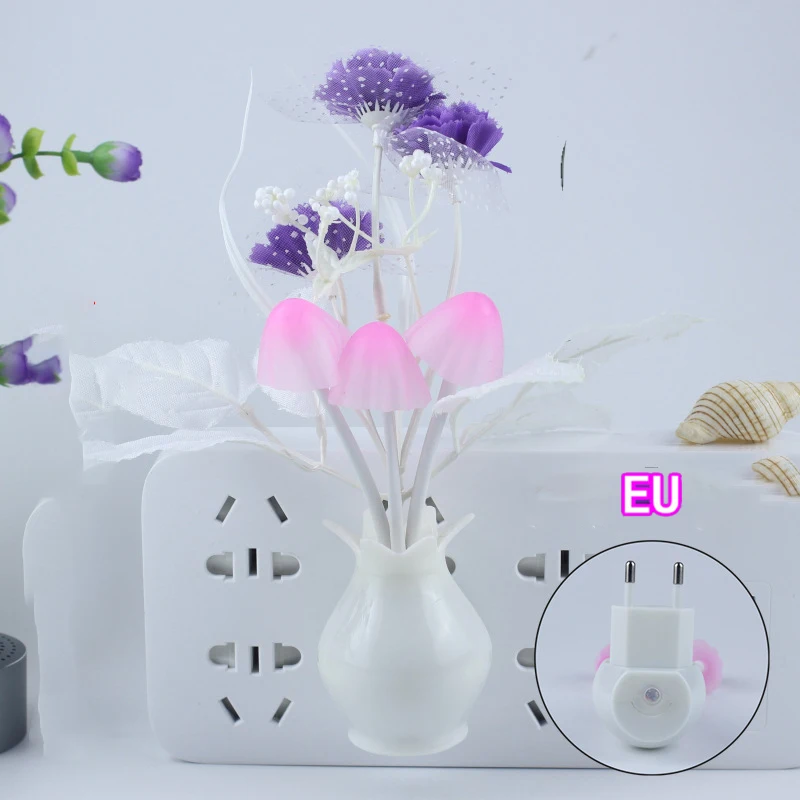 LED Night Light Lovely Rose Colorful Lilac Mushroom Lamp for Home Art Decor