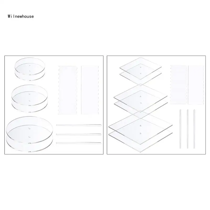 

11pcs Acrylic Cake Disk Set Circle Base Boards Pillar Comb Scraper Dowel Rod Dropship
