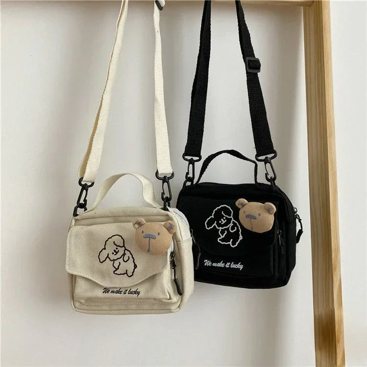 Bolso pequeño de lona para mujer, bolsa pequeña de estilo coreano, de  estilo japonés, suave y bonito perro - AliExpress