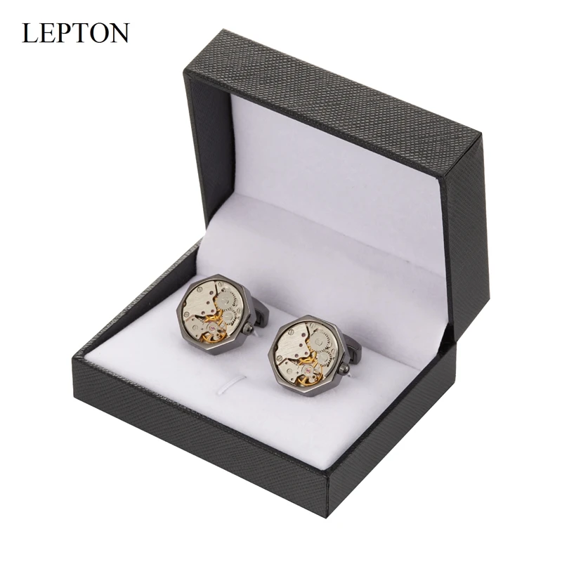 Lepton Watch Movement Cufflinks Of Movable Black Vintage Steampunk Gear Cufflink Perfect For Wedding Groom Anniversary Birthday