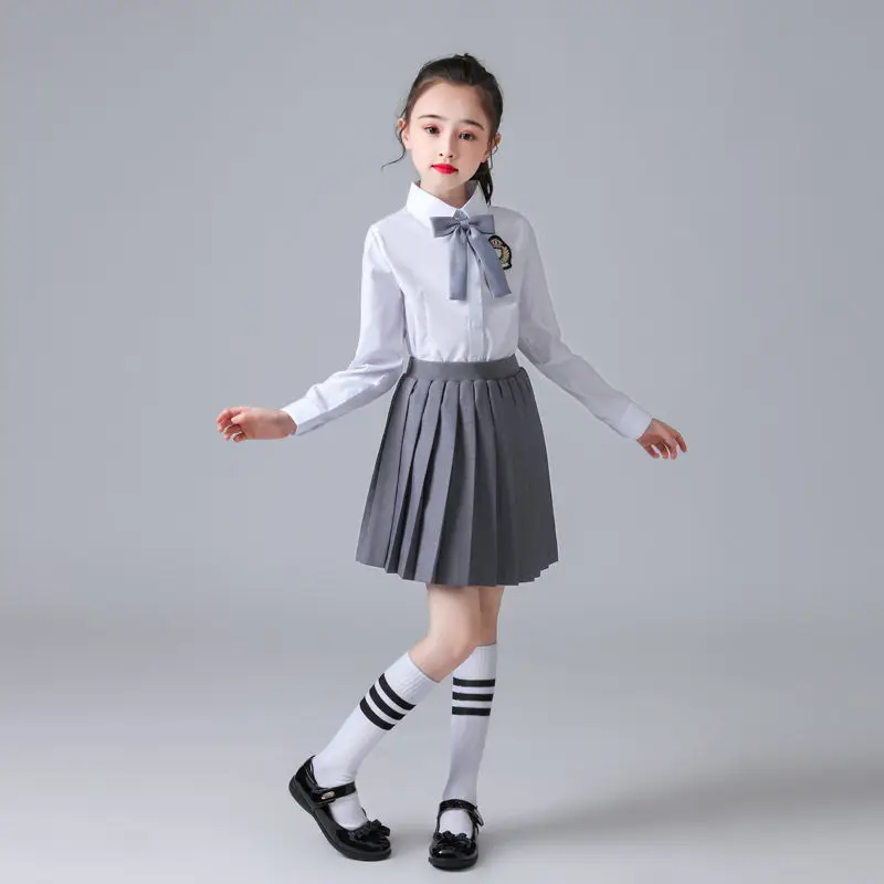 

Boys Summer School Uniform Shirt Shorts Girls British Blouse Skirts Kids Kindergarten Dress Clothes Sets Child Students Outfits