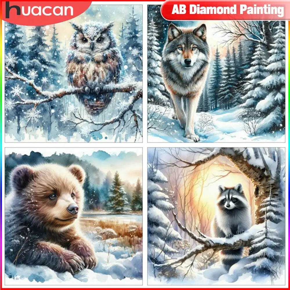 HUACAN Animal Diamond Painting Complete Kit Owl Wolf Full Square Round Mosaic Winter 5D DIY Home Decor diamond painting diamond art painting kit diamond painting set