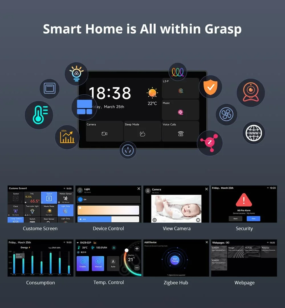 SONOFF NSPanel Pro 120 86 Type Wifi Smart Thermostat controller Camera Display Matter Zigbee Hub 3 In 1 Smart Scene Wall Switch 4