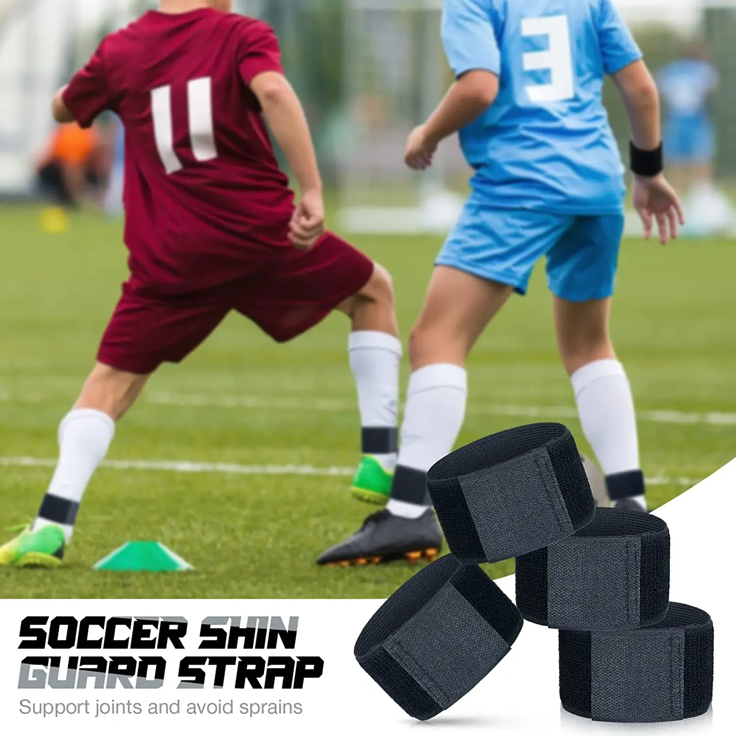 1Pair Soccer Shin Guard Straps Adjustable Shin Fixed Strap Anti Slip Lightweight Soccer Ankle Guards for Children Youth Football