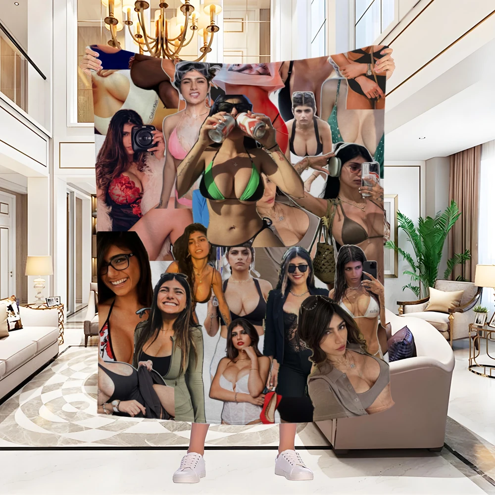 Mia Khalifa Blanket Aesthetic Art Flannel Blanket Portable Home Travel Camping Sofa Picnic Blue Flannel Blanket 5