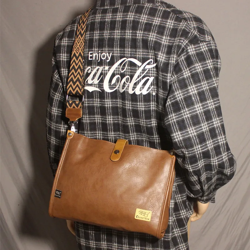 New Vintage PU Leather Shoulder Bag Large Capacity Youth Crossbody Bag Casual Male Messenger Bag Fashion Sling Bag