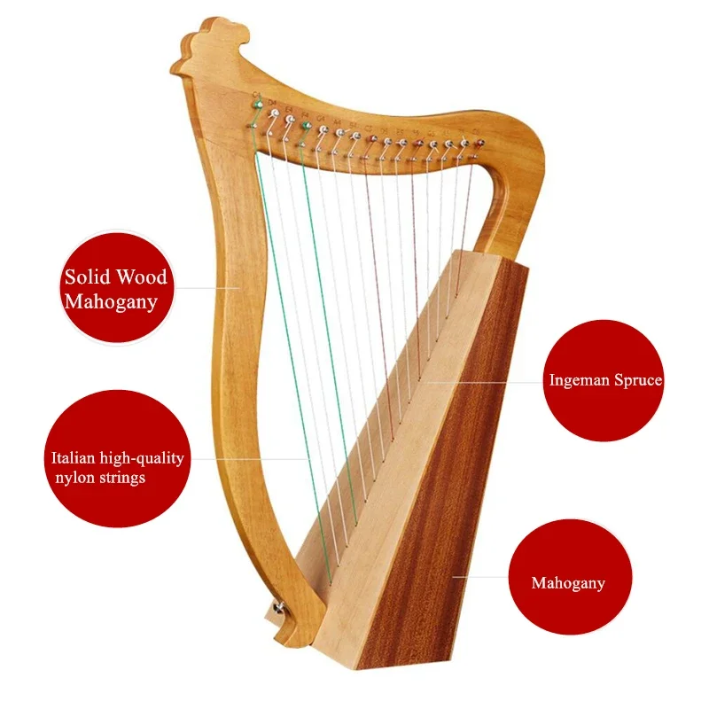 High Quality Handmade harp 15 or 19 strings Musical instrument portable small lyre Arpa easy to learn Harfe