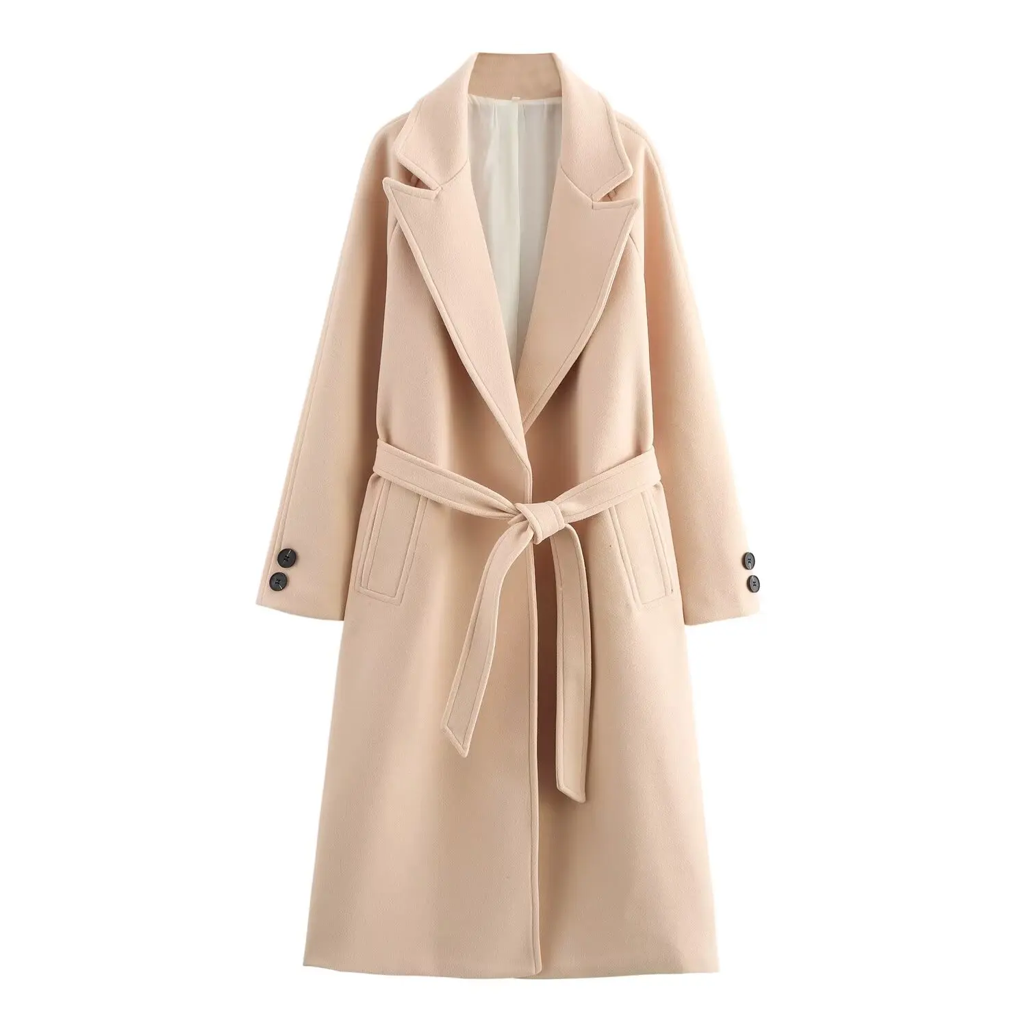 Women's Elegant Temperament With Belt Long Coat Female Autumn Winter Commuting Overcoat Back Slit Long Sleeved Coat Streetwear