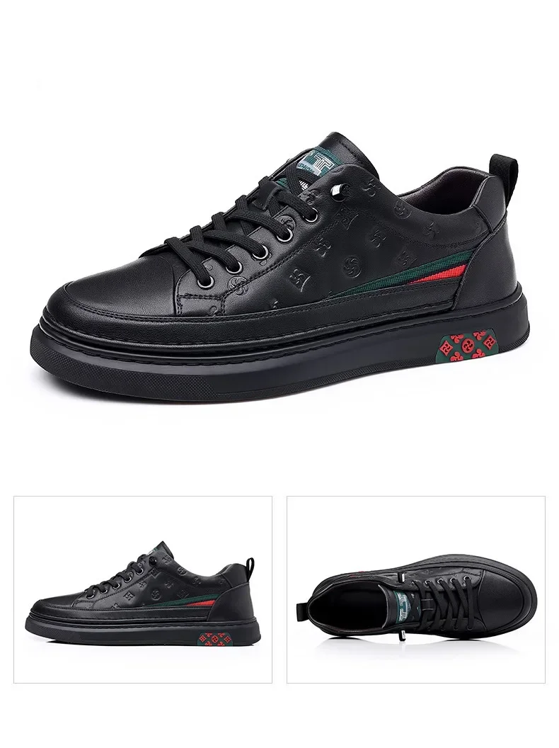 Spring New Shoes for Men Genuine Leather Casual Shoes Leisure Flats Skateboard Shoes Cow Leather Youth Lace-up Sneakers 6