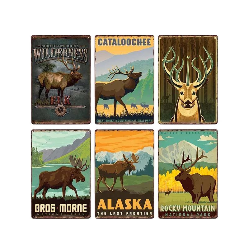 

Elk Metal Signs Vintage Wall Poster Deer Plaque Bar Decoration Pub Cafe Decoration Home Decor 20x30cm