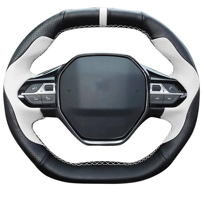 Auto-Lenkradbezug, Handstich, für Peugeot E-208, 2020, 508, 208, 2019, 2020, 3008, 4008, 5008, 2016–2019, echtes Leder