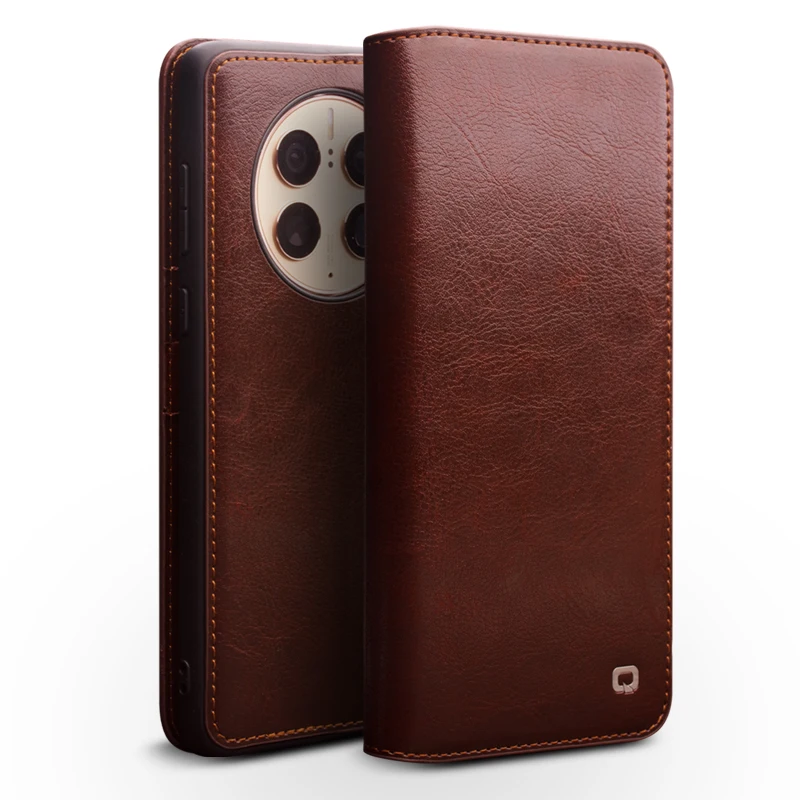 

New Qialino Brand Huawei Mate 50 Mate50 Pro Genuine Premium Leather Flip Cover Mobile Phone Case Natural Cowhide Card Holder