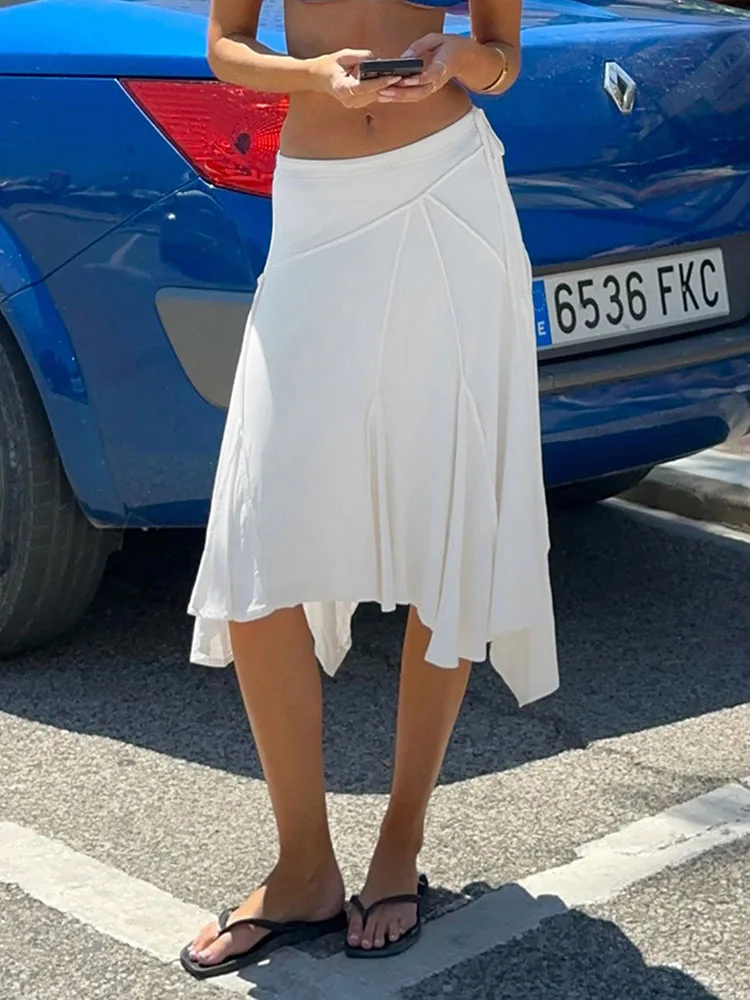 Women's Low-Waisted Casual Irregular Lace-Up Skirt Sexy Solid Color Summer Beach Fashion Streetwear 2025 3