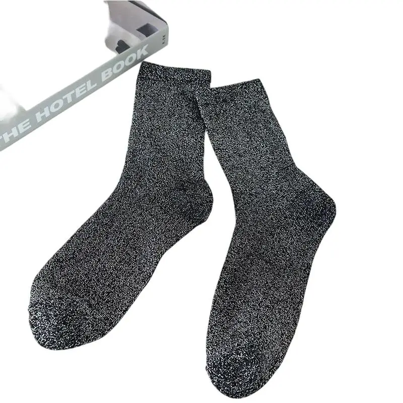 Women's Socks Spring  Japanese-style Gold Silver Thread Socks Solid Color Thin Breathable Mid-calf For Girl Funny Fashion Simple - 5