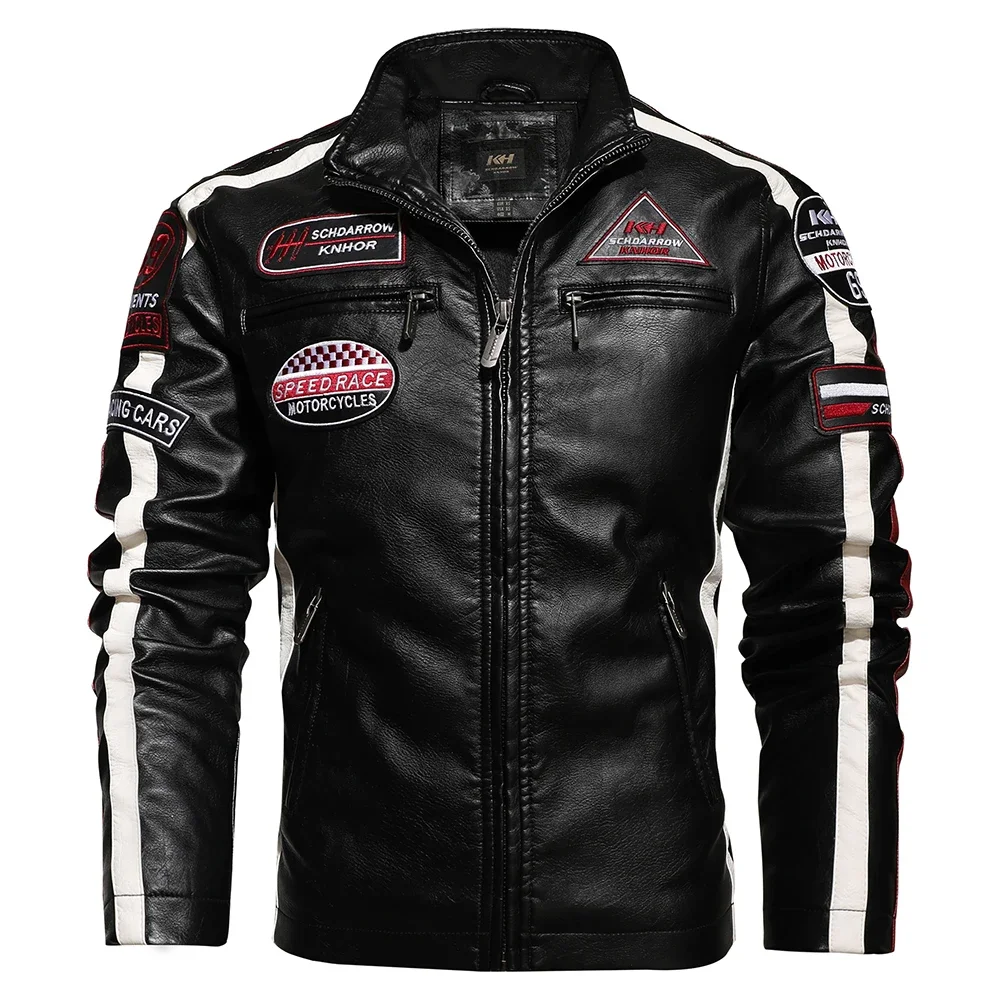 Vintage Motorcycle Jacket Men Fashion New Biker Leather Jacket Male Embroidery Bomber Coat Winter Fleece Pu Overcoat Mens leather jackets men winter jacket