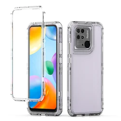 Rugged Armor Shockproof Phone Case with Hard Plastic Frame and Transparent TPU Back Cover for Redmi 10C (Clear)