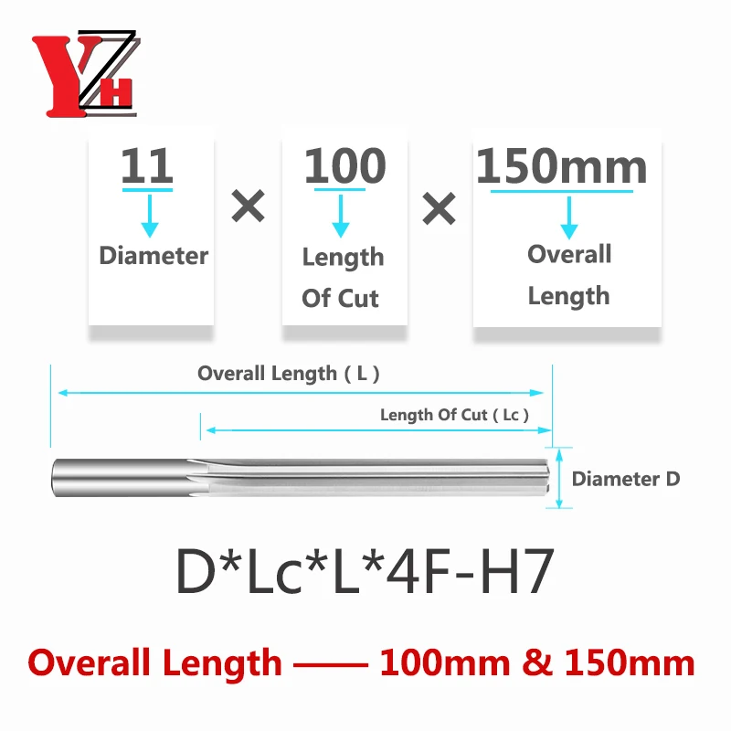 YZH 100mm 150mm Carbide Machine Reamer HRC50 Uncoated Straight Groove Tolerance H7 Harened Steel Metal Cutter CNC Turning Hole 2