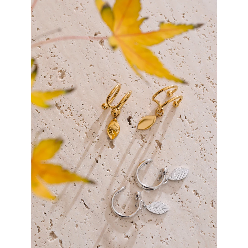 Yhpup Earrings Double Layer Leaf Drop