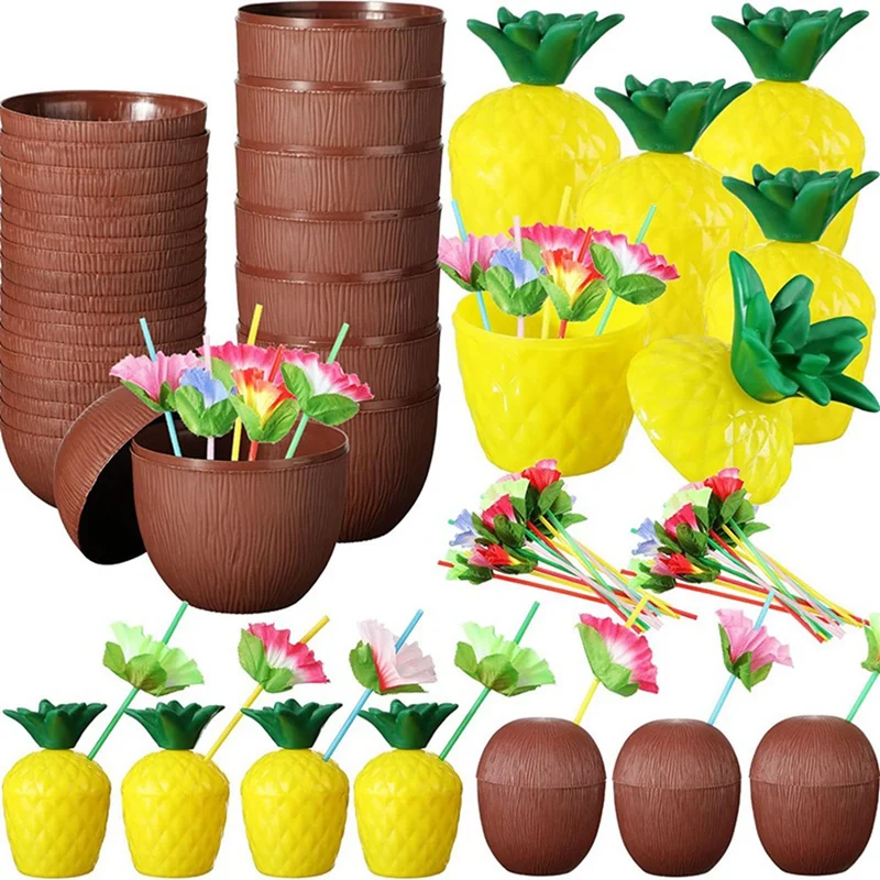 Hawaiian Summer Pineapple Coconut Drinking Cup Strawberry Shaped Juice Drink Cups For Birthday Wedding Beach Pool Party-A97Q