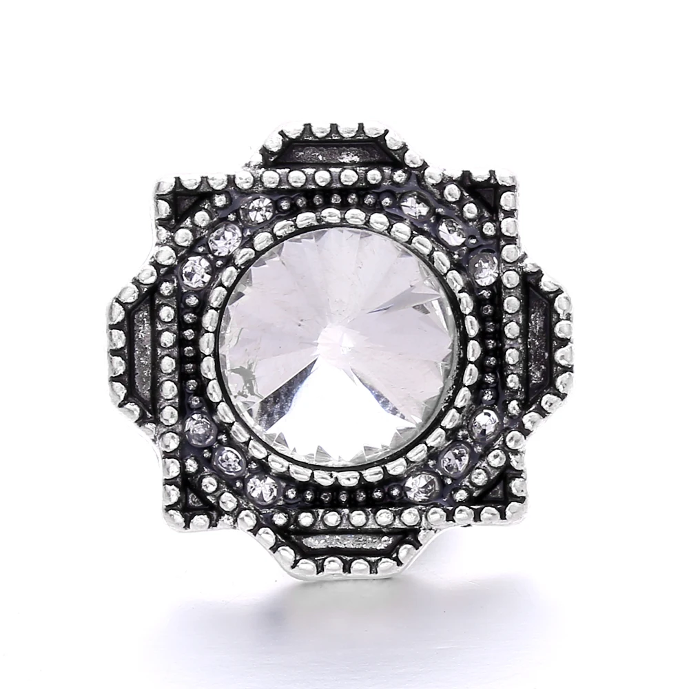 15PCS Vintage Rhinestone Flower 18mm Metal Snap Buttons Fit Snap Bracelet Bangle Necklace Jewelry ACC